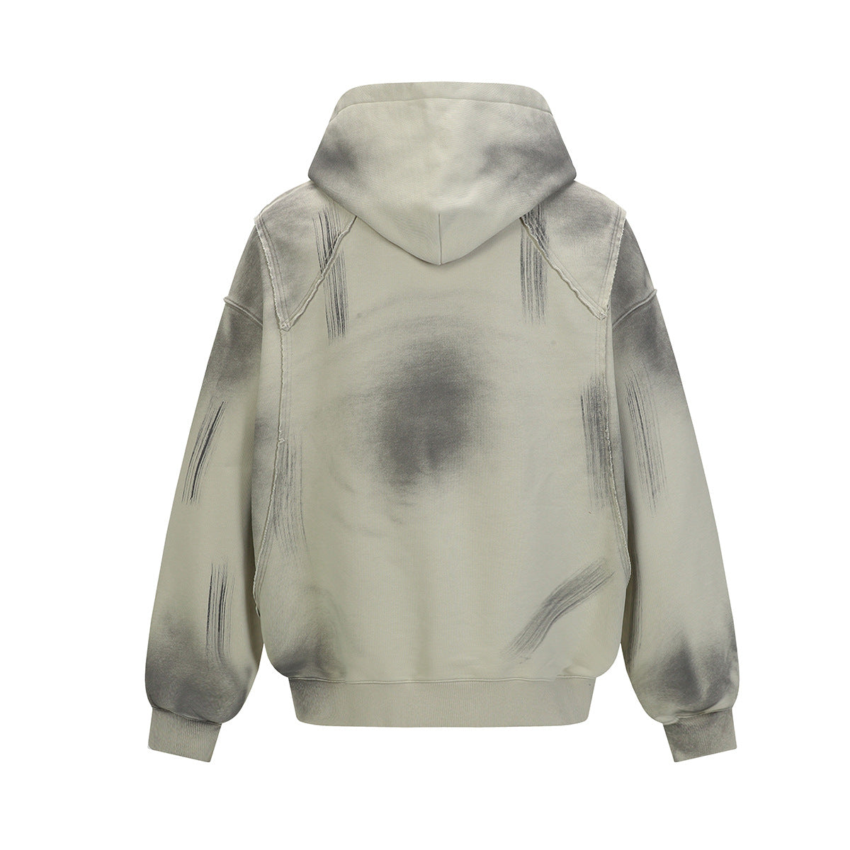 Inkjet washed fringed hooded sweatshirt