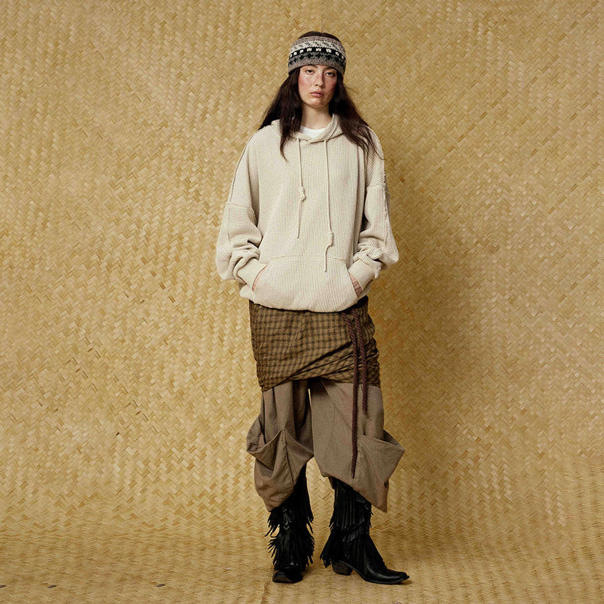 Hairy edge distressed hooded sweatshirt for men