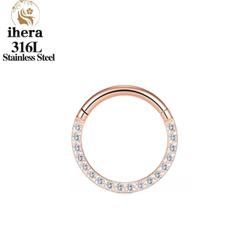 1/10PCS Stainless Steel Nose Rings Septum Clicker CZ Zircon Hinged Segment Round Earrings Hoops Ear Cartilage Piercing Jewelry