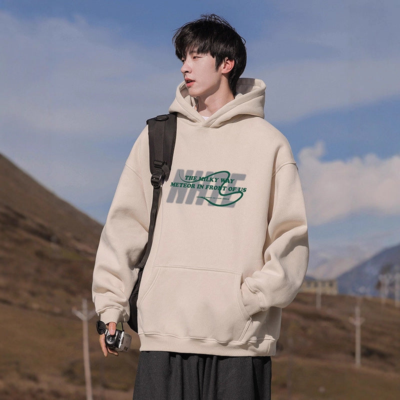 Black Heavyweight Hoodie Men's Autumn Winter New Style Youth Boy Fashion Hooded Sweatshirt Outerwear