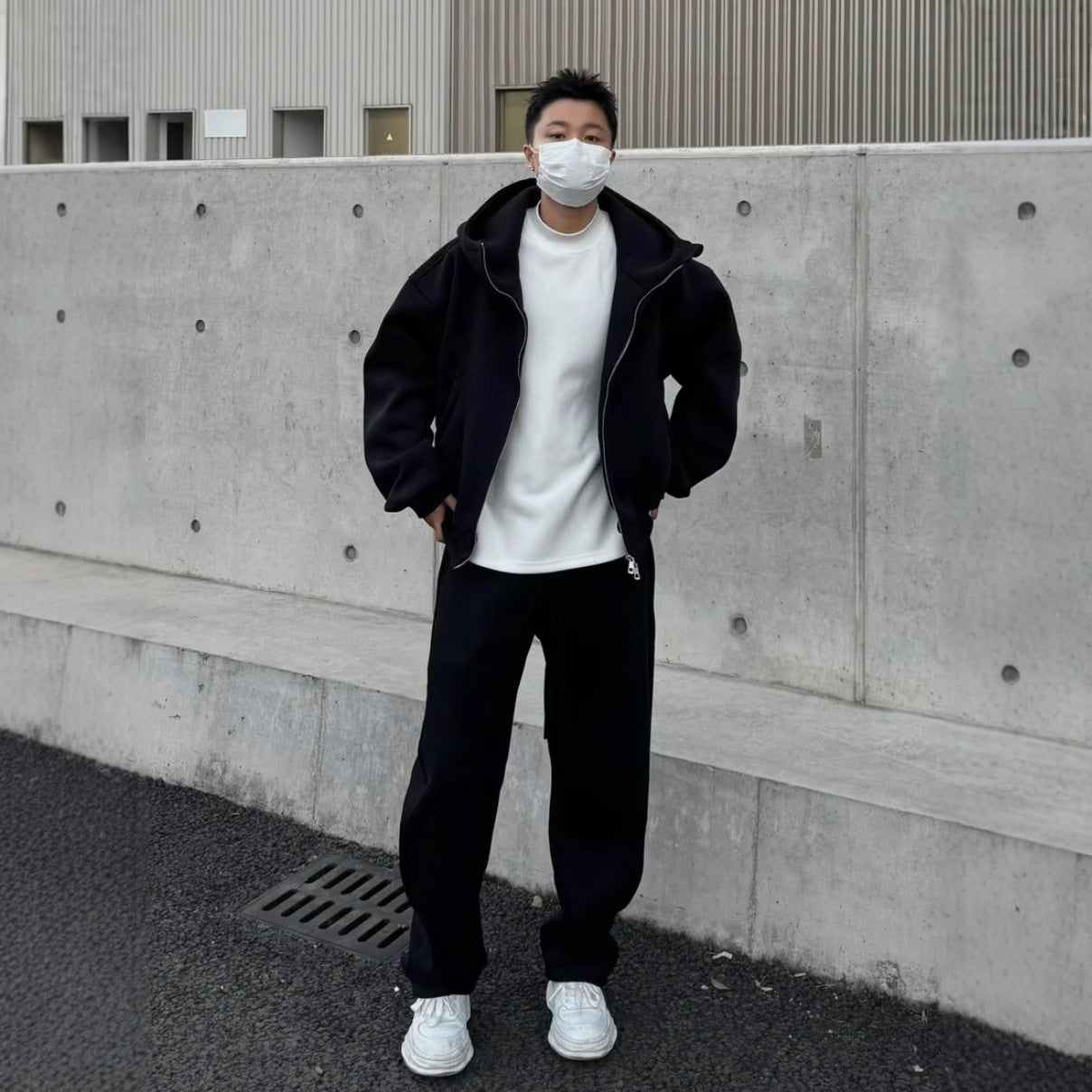 Style Heavyweight Casual Sports Suit Men's Fashion Loose Hooded Jacket Straight Leg Pants Two-Piece Set