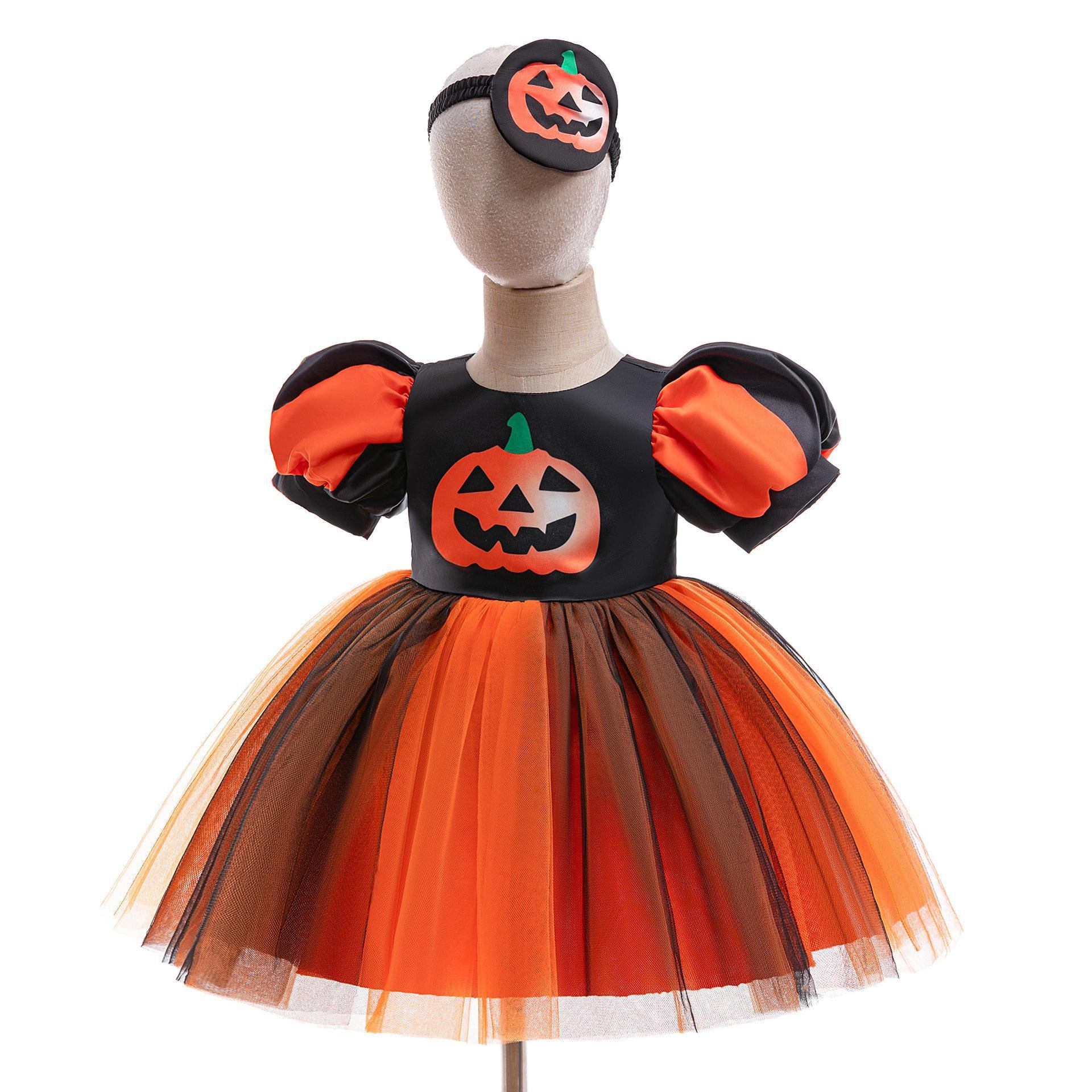 Girls' Dress Halloween Lantern Sleeve Cosplay Children's Dress Little Girl Tutu Tulle Skirt Wholesale