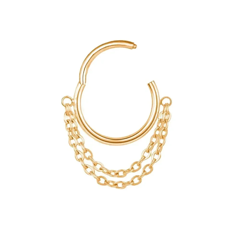 Fashion Punk Circle Pendant Tassel Zircon Hoops Ear Nose Ring For Women Girl Cartilage Daith Septum Piercing Earrings Jewelry