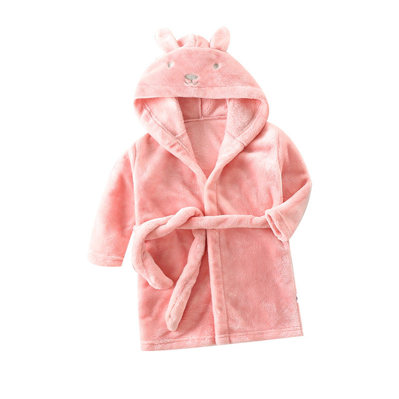Flannel Thick Coral Fleece Children's Robe for Autumn and Winter, Kids Bathrobe, European and American Style Sleepwear