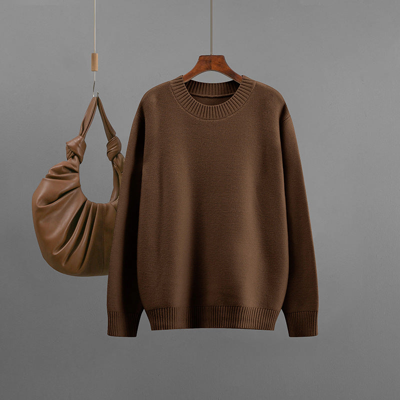 Round neck solid color sweater for women