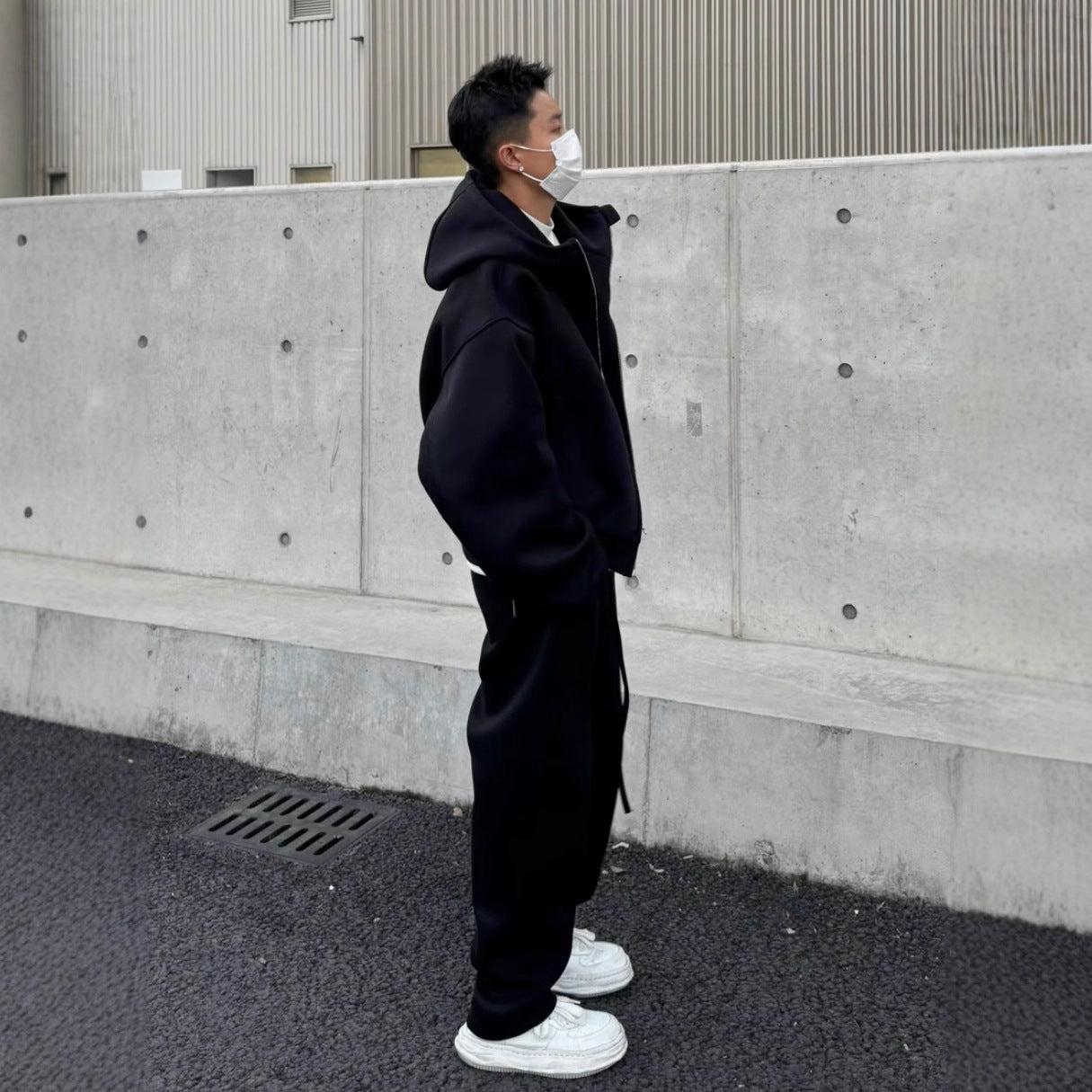 Style Heavyweight Casual Sports Suit Men's Fashion Loose Hooded Jacket Straight Leg Pants Two-Piece Set