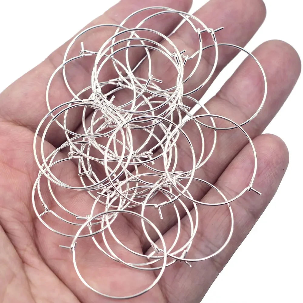 50Pcs Wine Glass Labeling Rings Hoops Earrings Ear Circle Wire Alloy Round Silver Plated Jewelry DIY Finding Charms 20mm-35mm