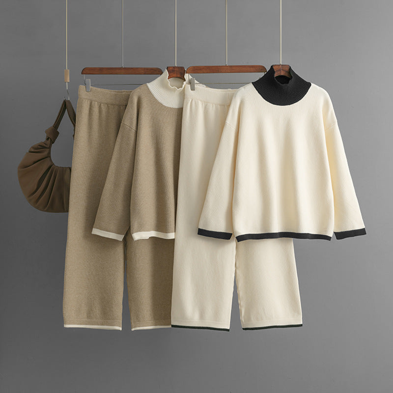 Loose top wide leg pants two-piece set for women