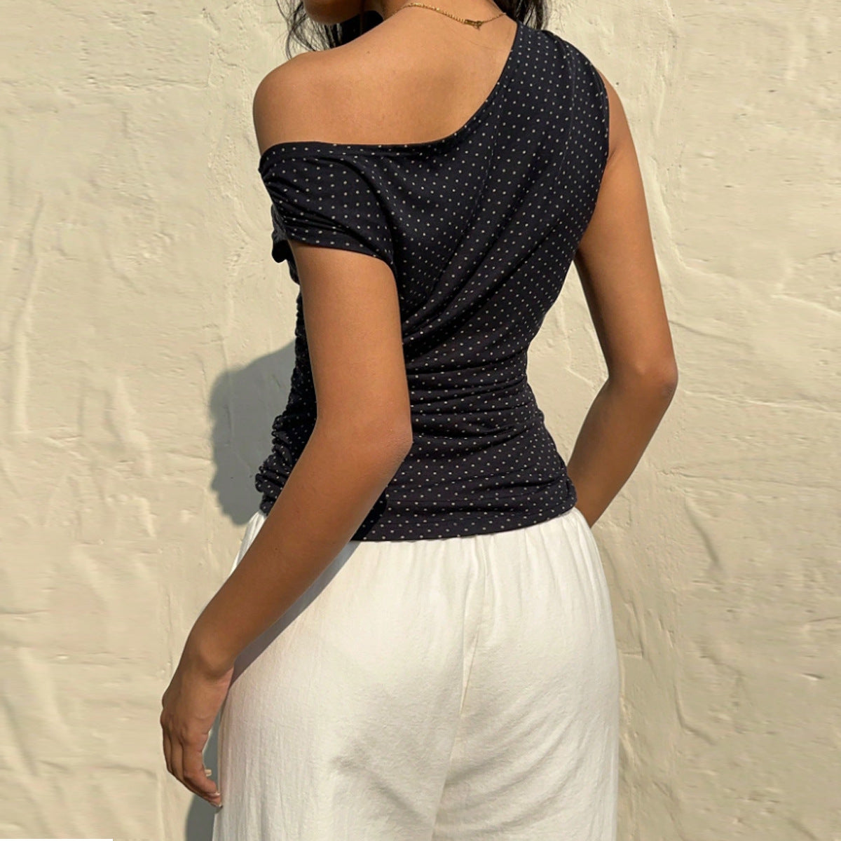 Sexy slim fit rhinestone slanted neck vest for women