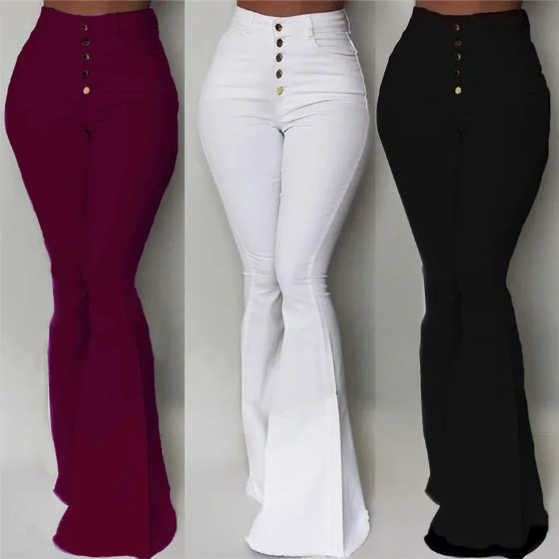 Women Elasticity Bell-bottoms Pants Solid High Waist Elegant Long Pants Fashion Ladies Full Length Trousers Pantalon Femme