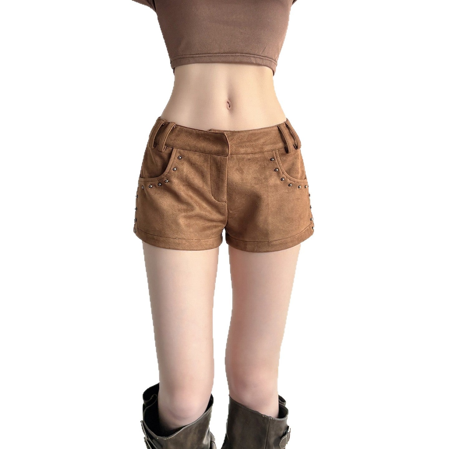 Retro printed low waisted suede versatile staple shorts