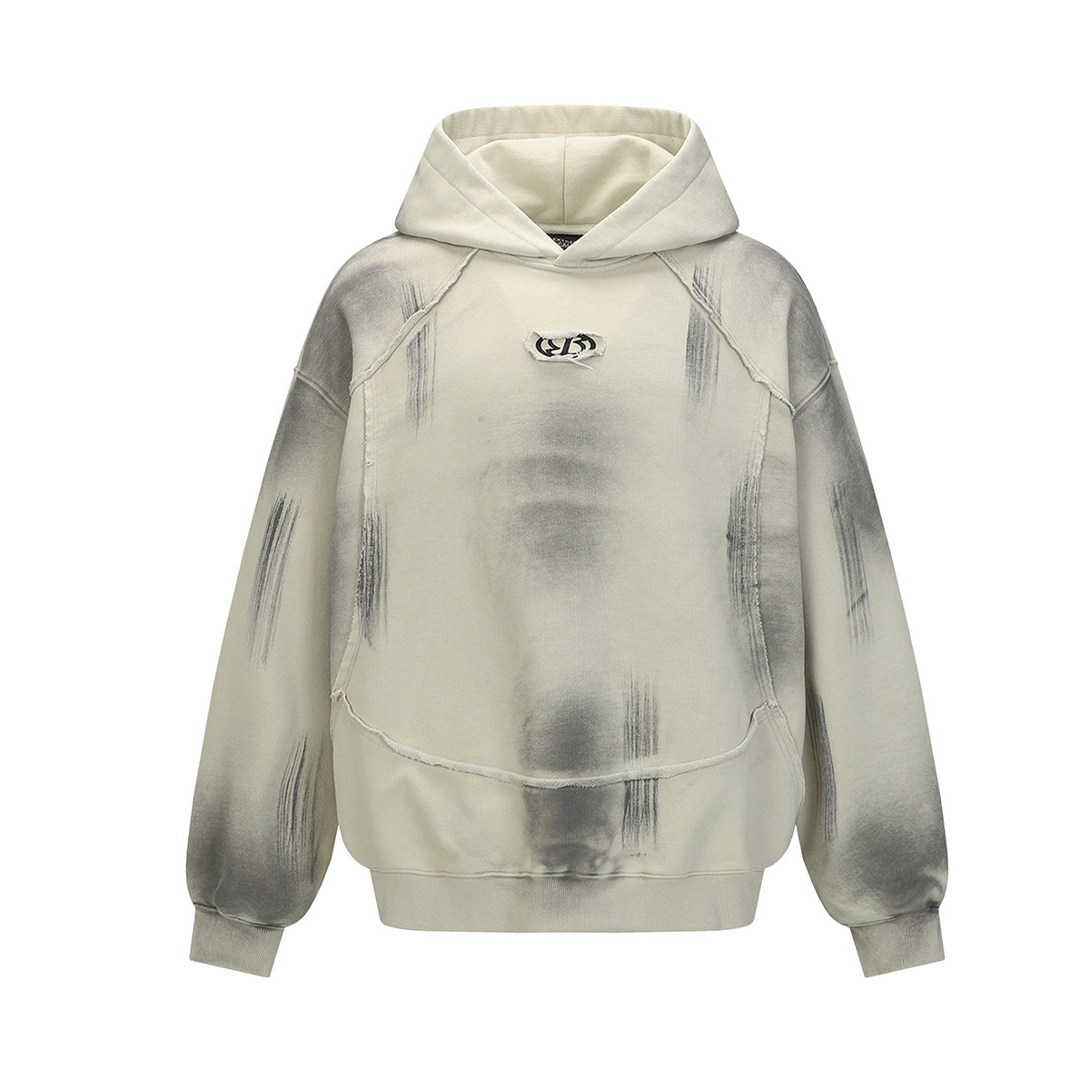 Inkjet washed fringed hooded sweatshirt