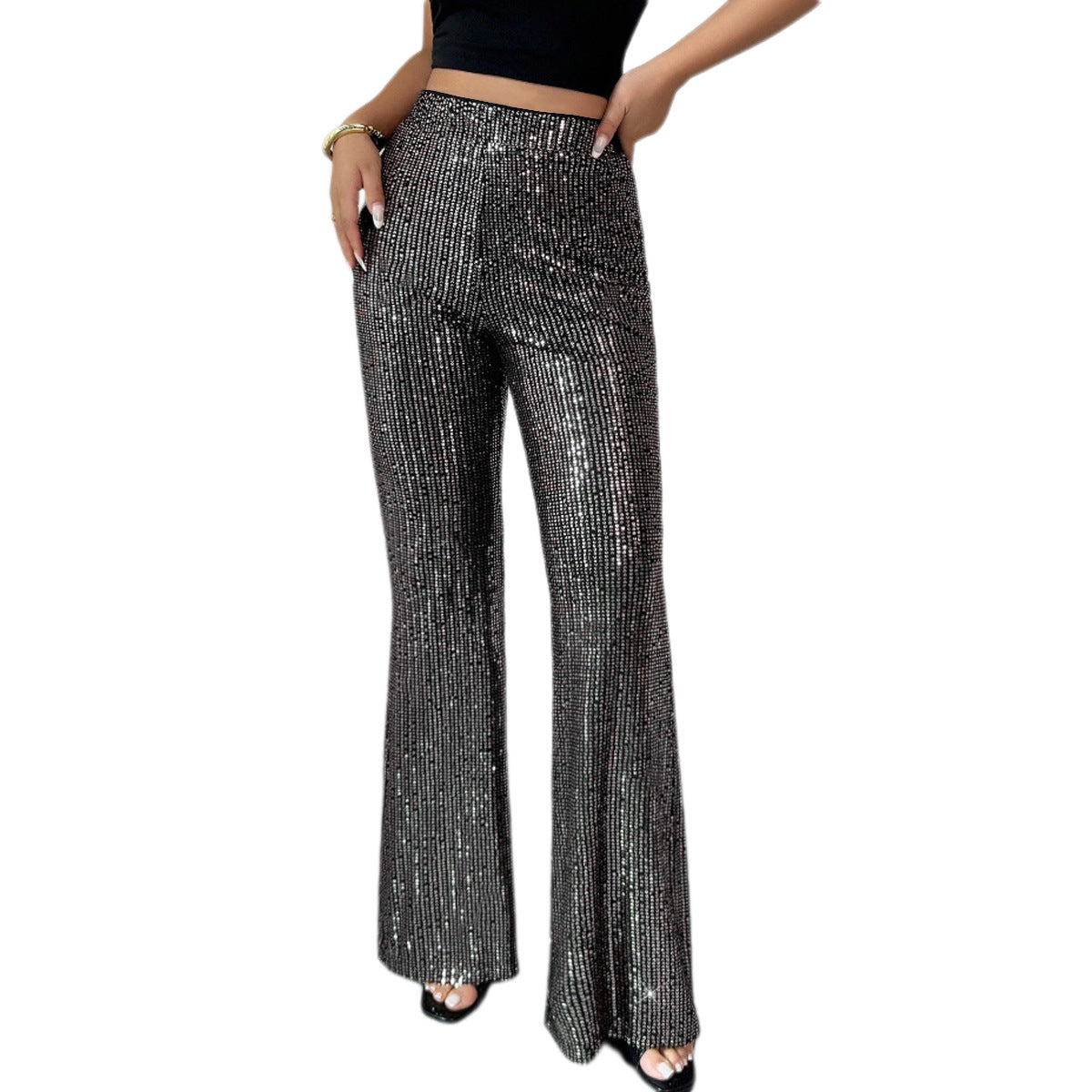 Slim fit sequined casual pants for women