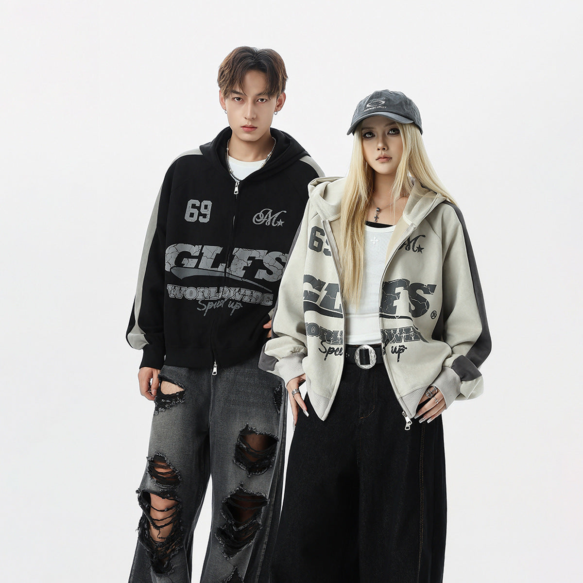 Suede zipper hoodie for men