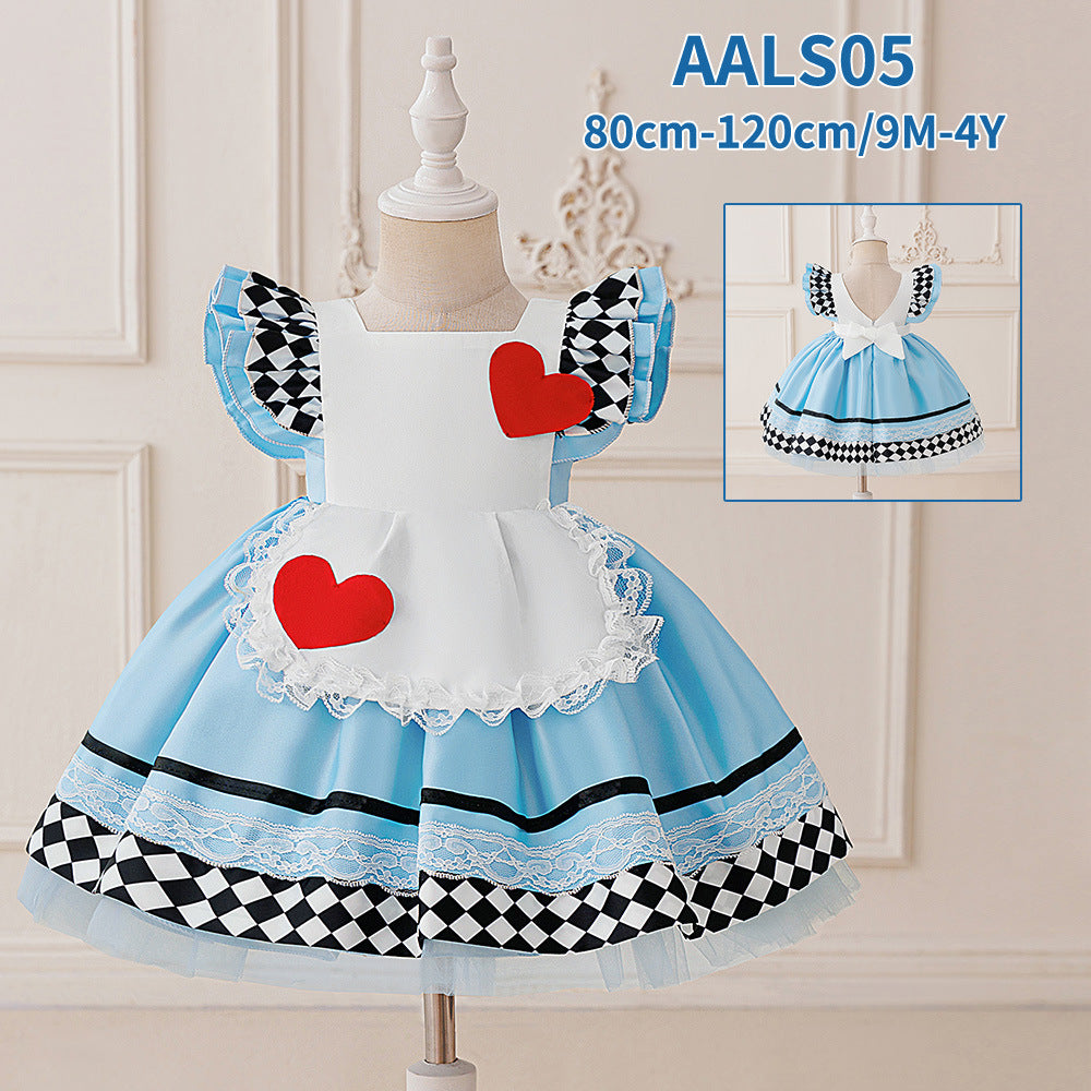 Halloween Lolita Alice Maid Dress for Girls, Flutter Sleeve Princess Dress, Stage Performance Costume