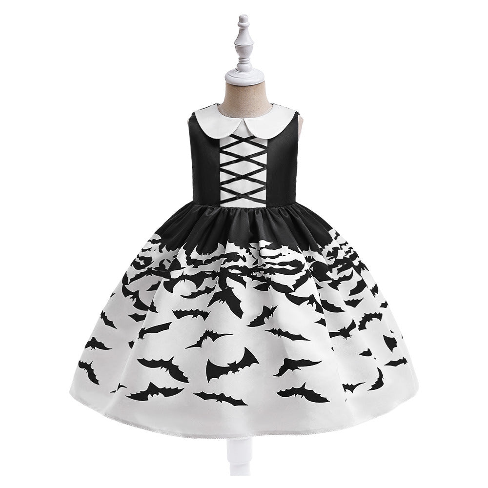 Halloween Printed Dress for Girls with Candy Bag Princess Style Children's Dress