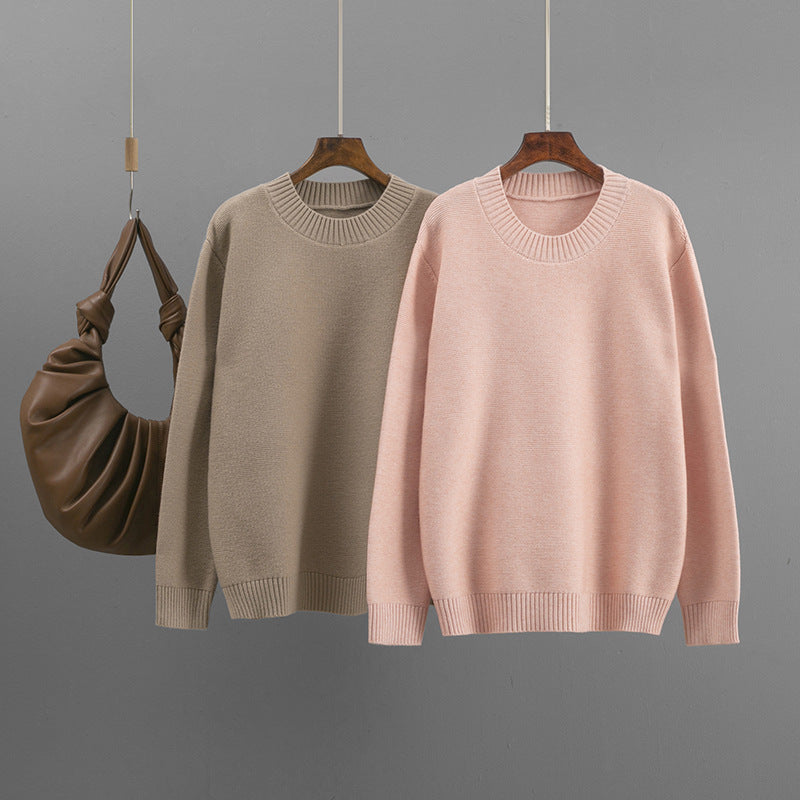 Round neck solid color sweater for women