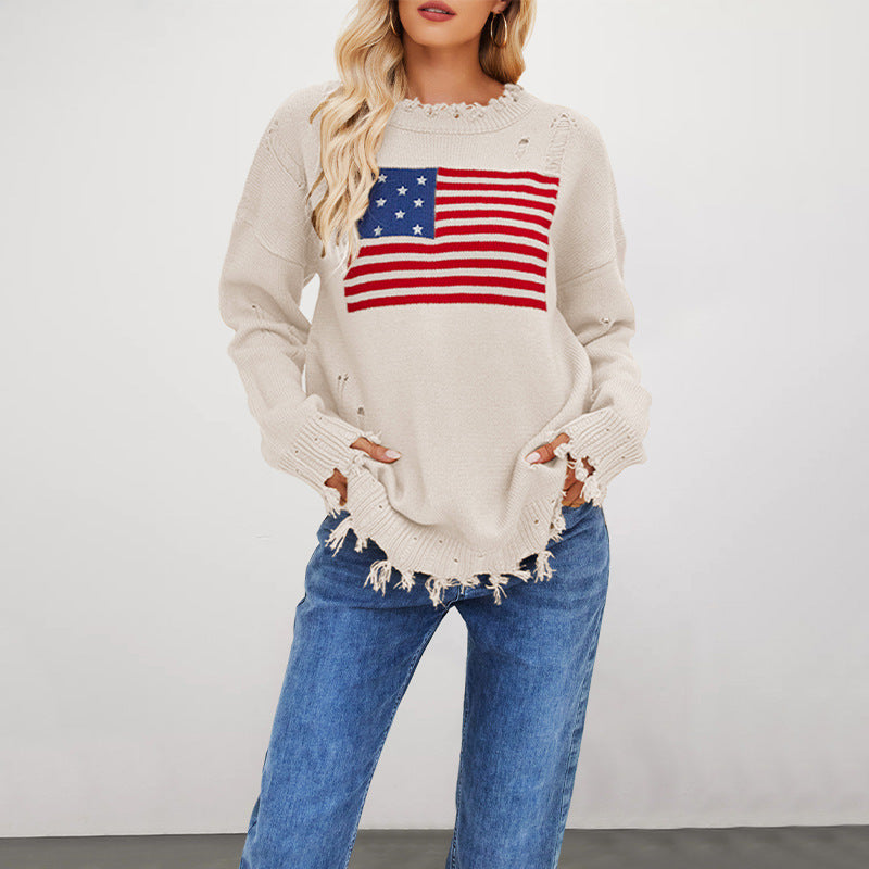 Round neck Independence Day holiday sweater for women
