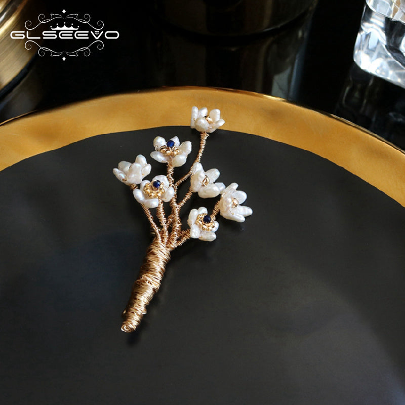 GLSEEVO Natural Shell Flower Handmade Tree Brooch For Women Party Beautiful Brooches Broche Femme Bijoux Luxury Jewellery