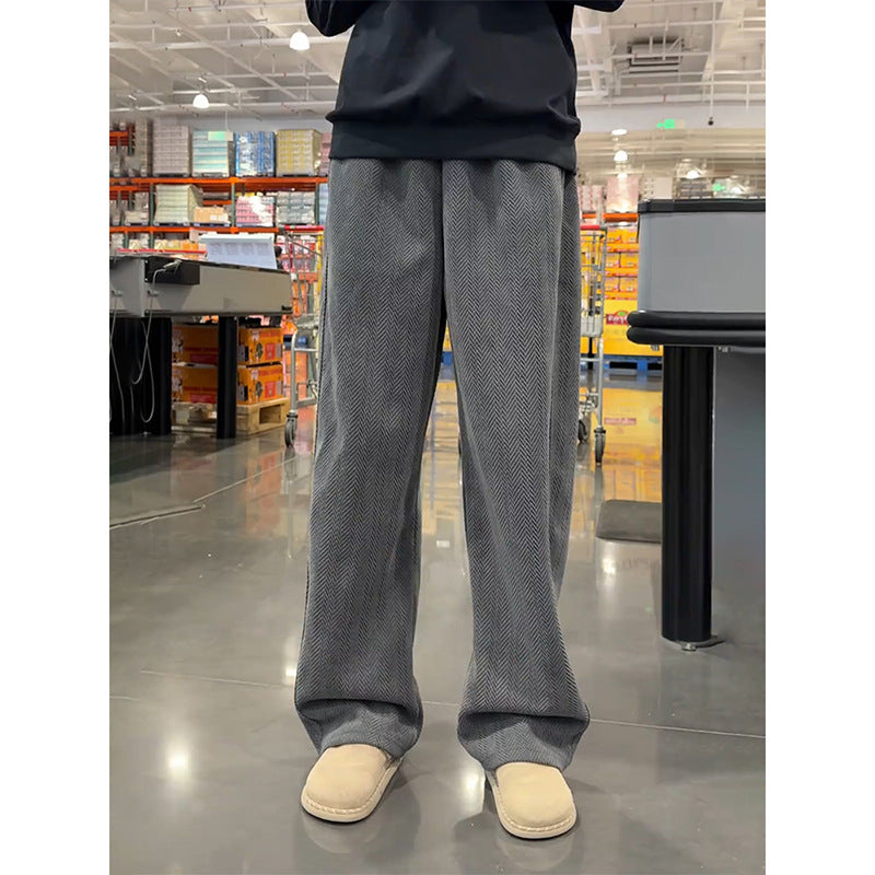 Style Loose Knit Cropped Sweatpants for Men, Deep Gray Herringbone Pattern, Casual Oversized Track Pants