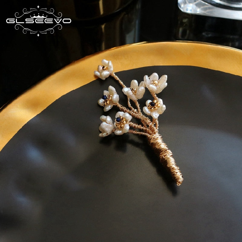 GLSEEVO Natural Shell Flower Handmade Tree Brooch For Women Party Beautiful Brooches Broche Femme Bijoux Luxury Jewellery