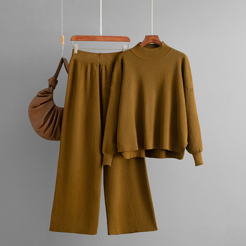 Solid color loose sweater set