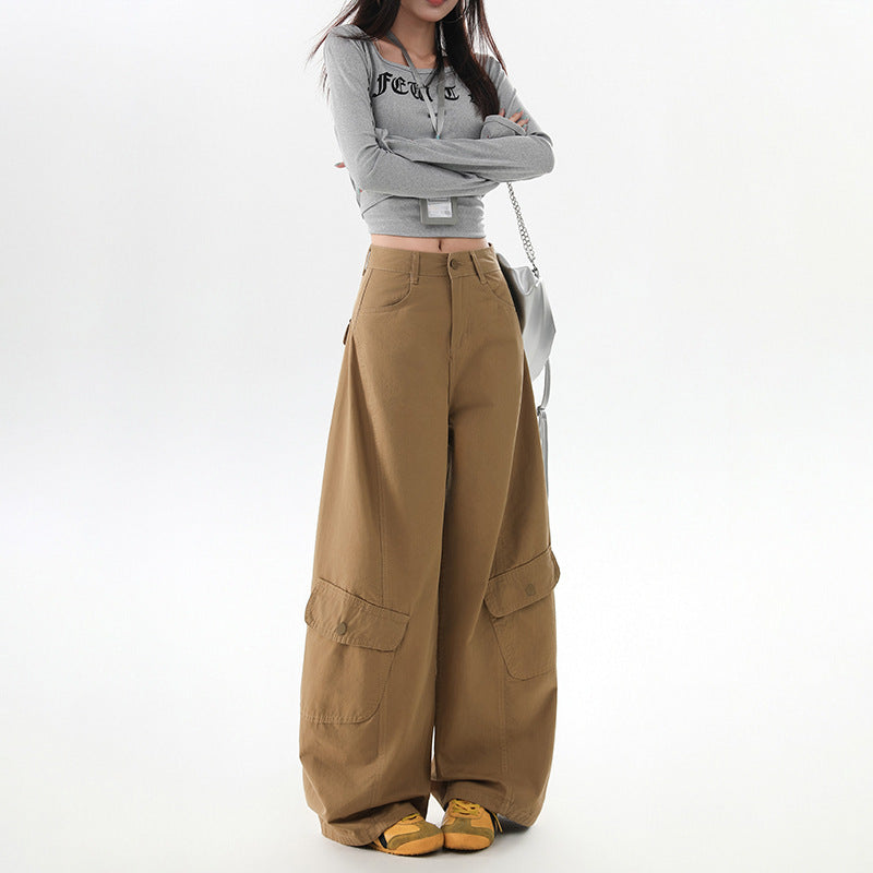 High-Waisted Straight Leg Cargo Pants for Women,Loose Fit Wide Leg Casual Trousers for Plus Size