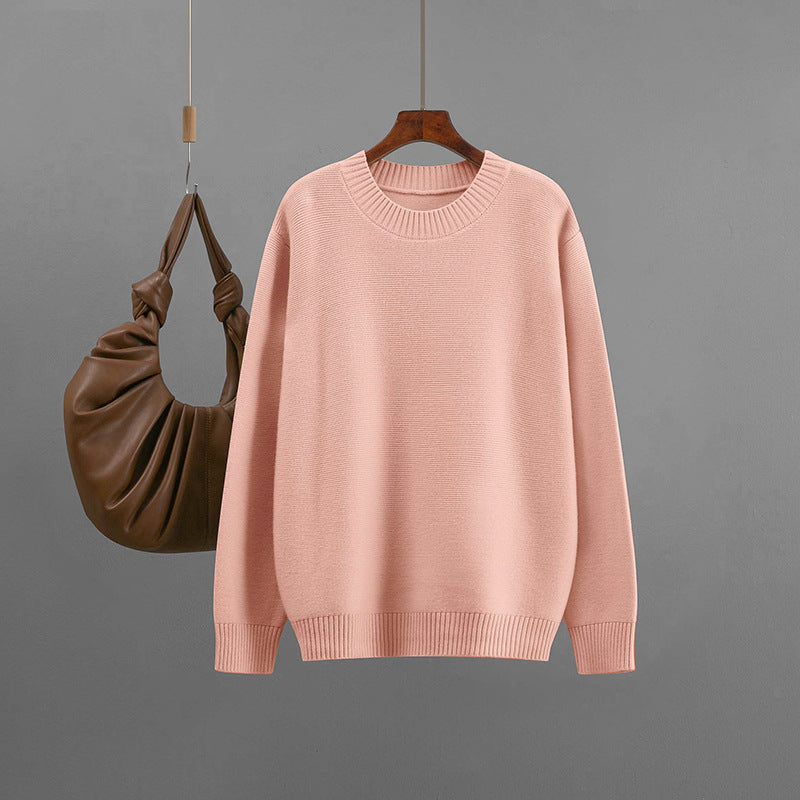 Round neck solid color sweater for women