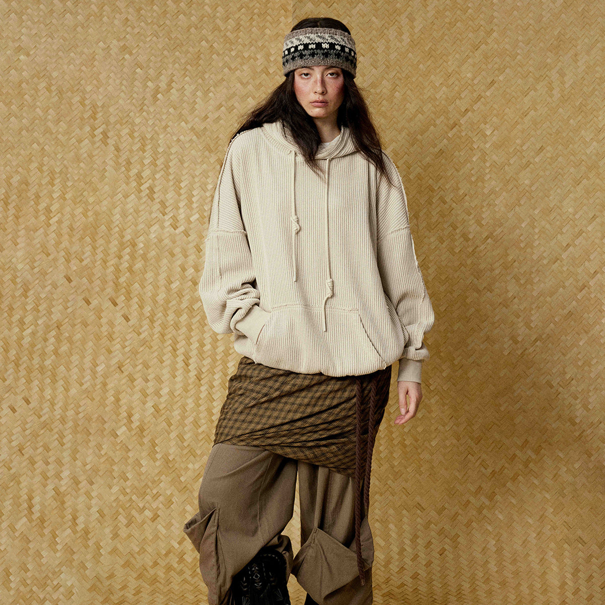 Hairy edge distressed hooded sweatshirt for men