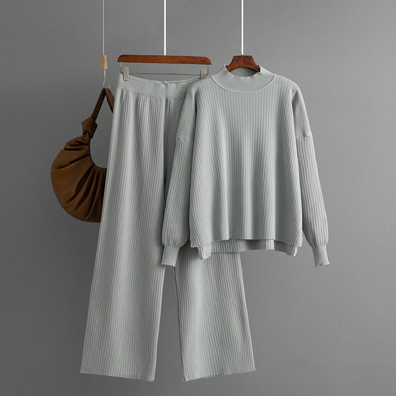 Solid color loose sweater set