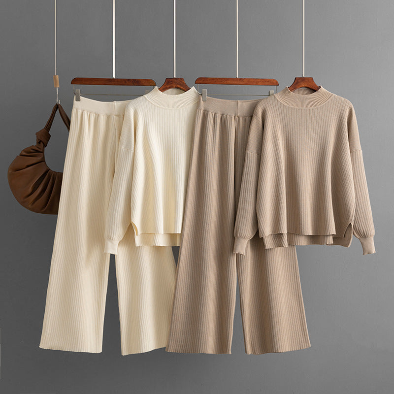 Solid color loose sweater set