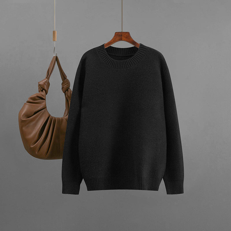 Round neck solid color sweater for women