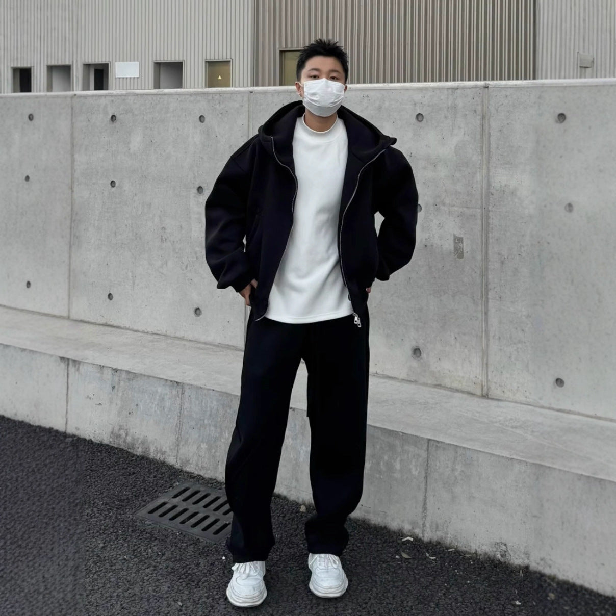 Style Heavyweight Casual Sports Suit Men's Fashion Loose Hooded Jacket Straight Leg Pants Two-Piece Set