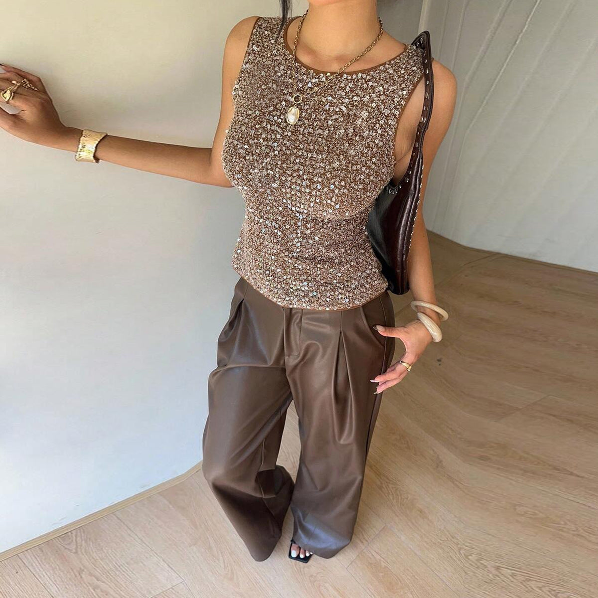 Slim fit sequin vest for women in autumn