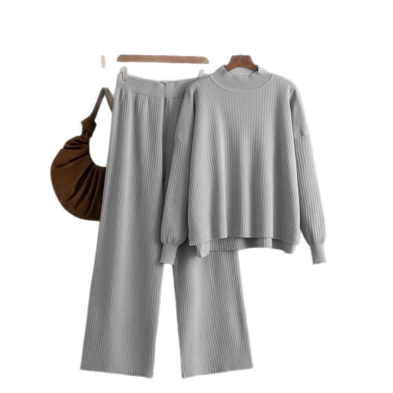 Solid color loose sweater set