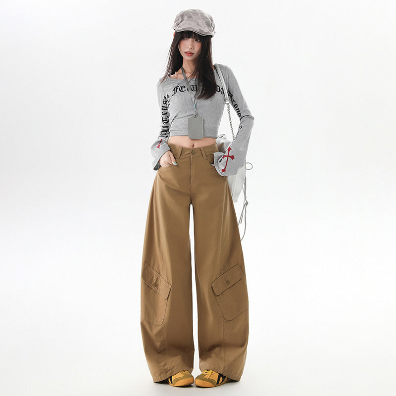 High-Waisted Straight Leg Cargo Pants for Women,Loose Fit Wide Leg Casual Trousers for Plus Size