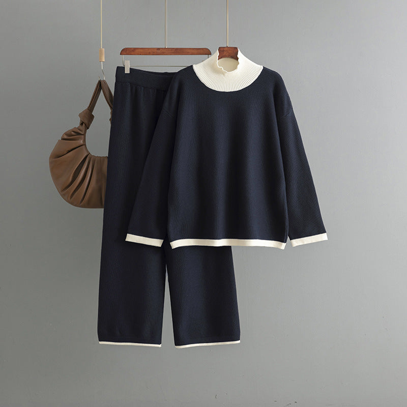 Loose top wide leg pants two-piece set for women