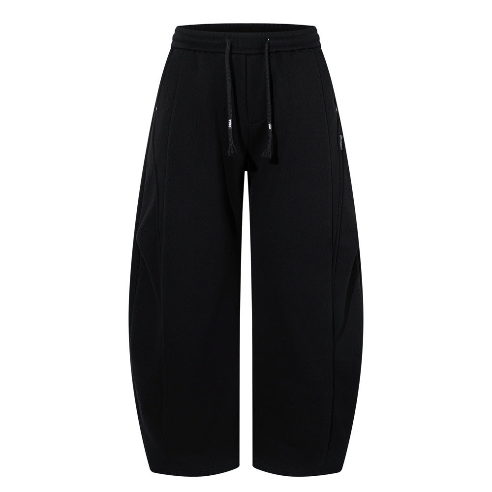 High Street  Style Men's Patchwork Fleece-Lined Tapered Pants, Trendy Brand Loose Wide-Leg Casual Trousers for Men