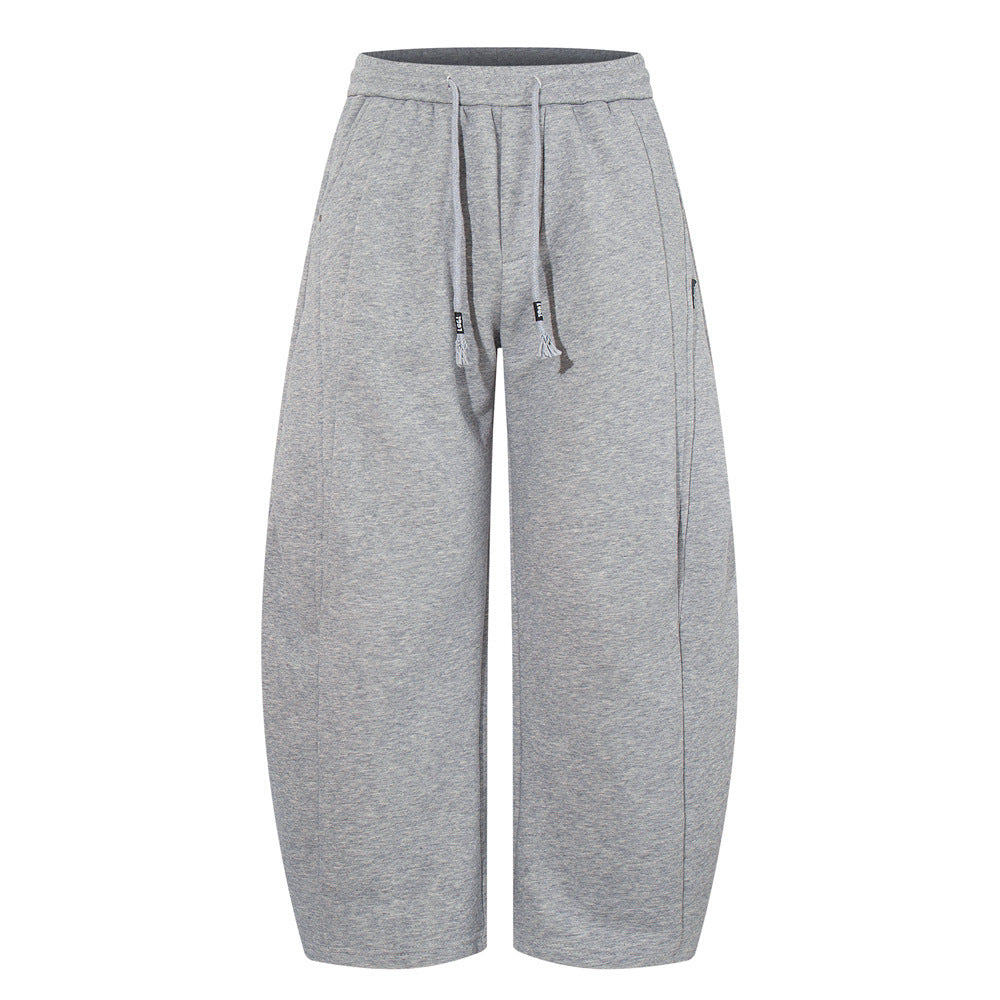 High Street  Style Men's Patchwork Fleece-Lined Tapered Pants, Trendy Brand Loose Wide-Leg Casual Trousers for Men