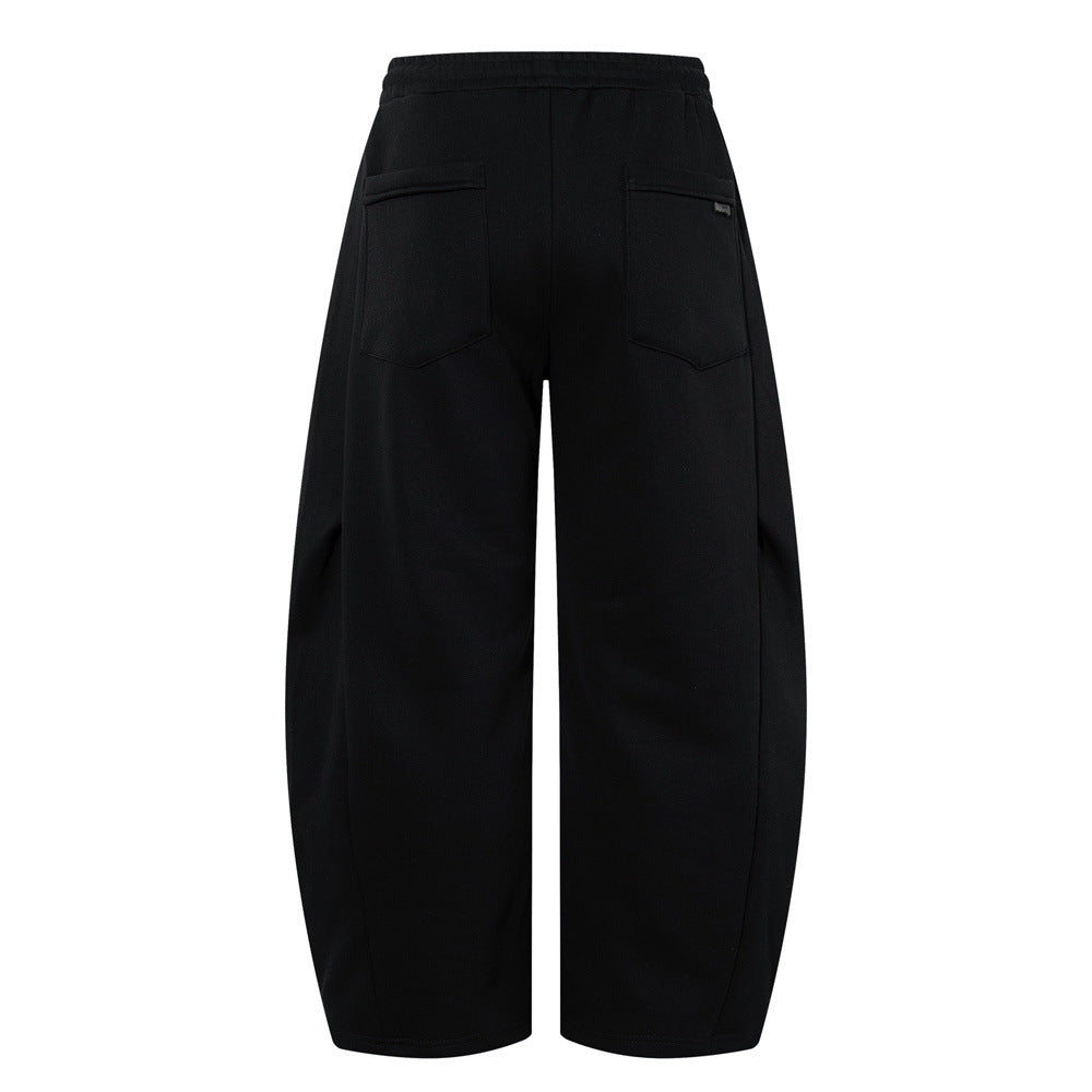 High Street  Style Men's Patchwork Fleece-Lined Tapered Pants, Trendy Brand Loose Wide-Leg Casual Trousers for Men