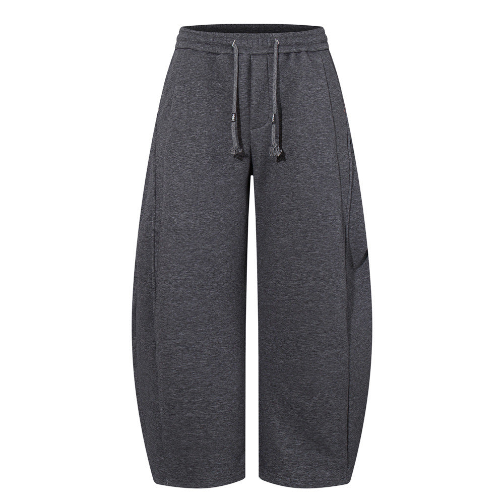 High Street  Style Men's Patchwork Fleece-Lined Tapered Pants, Trendy Brand Loose Wide-Leg Casual Trousers for Men