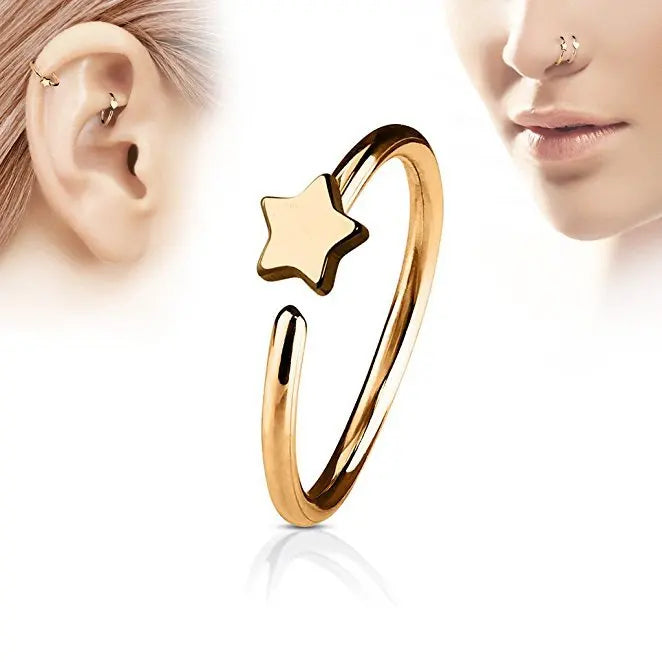 1Pcs Stainless Steel Star Nose Ring Hoops Ear Cartilage Open Hoop Ring Body Piercing Small Earrings For Women Punk