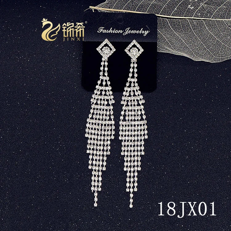 European and American/Korean Beautiful Classical Earrings Super Long Rhinestone Tassel Nightclub Earrings Dress Banquet Ear Ring