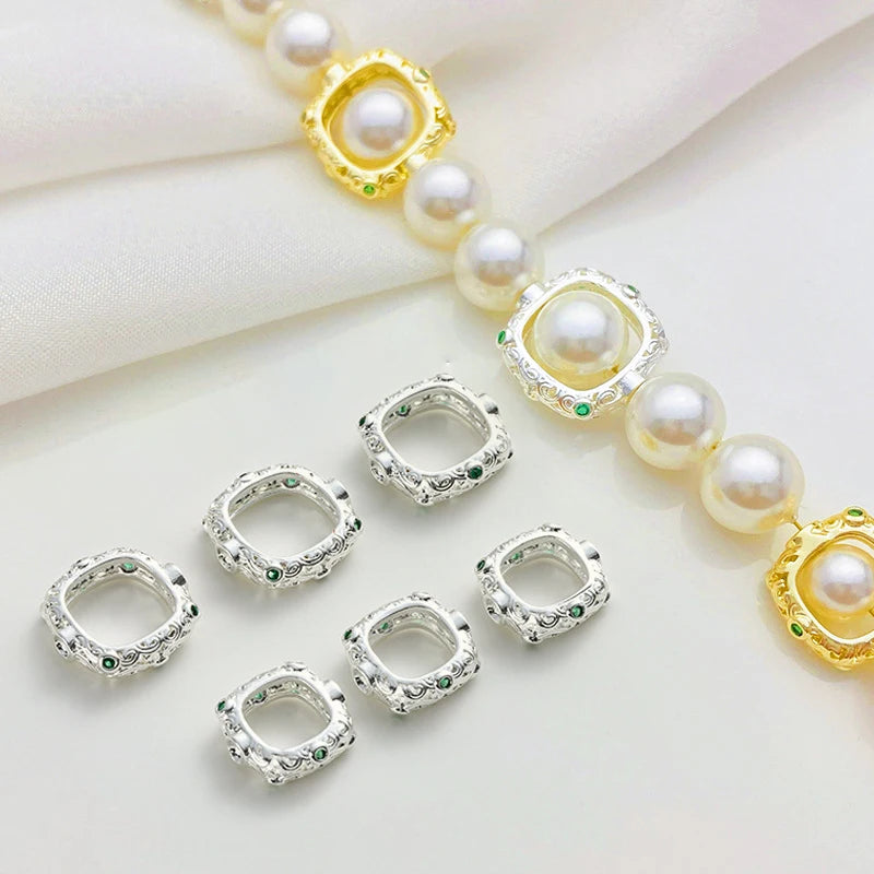 4pcs 18K Gold Brass Square Double Hole Frame Spacer Beads Connector Ring for DIY Earring Bracelet Necklace Jewelry Crafts Making