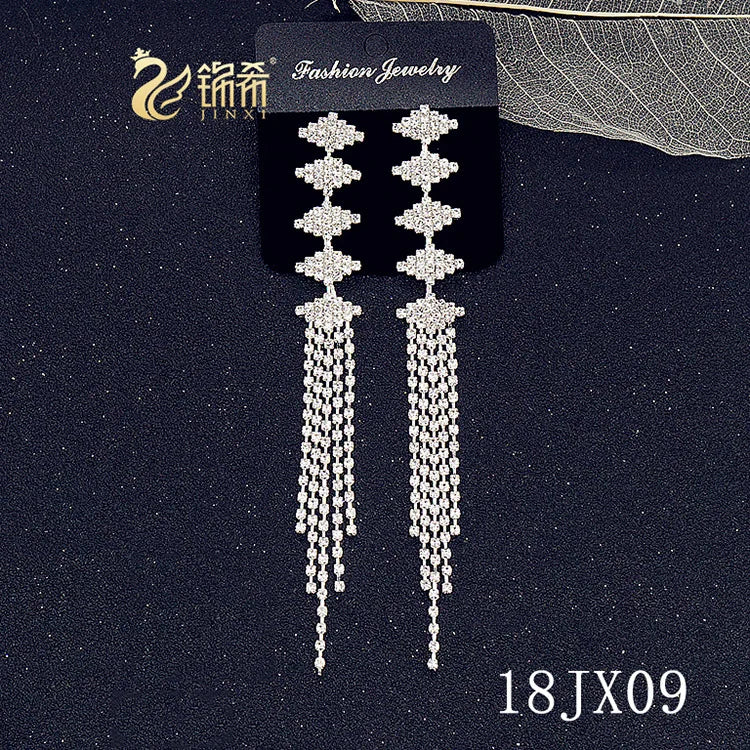 European and American/Korean Beautiful Classical Earrings Super Long Rhinestone Tassel Nightclub Earrings Dress Banquet Ear Ring