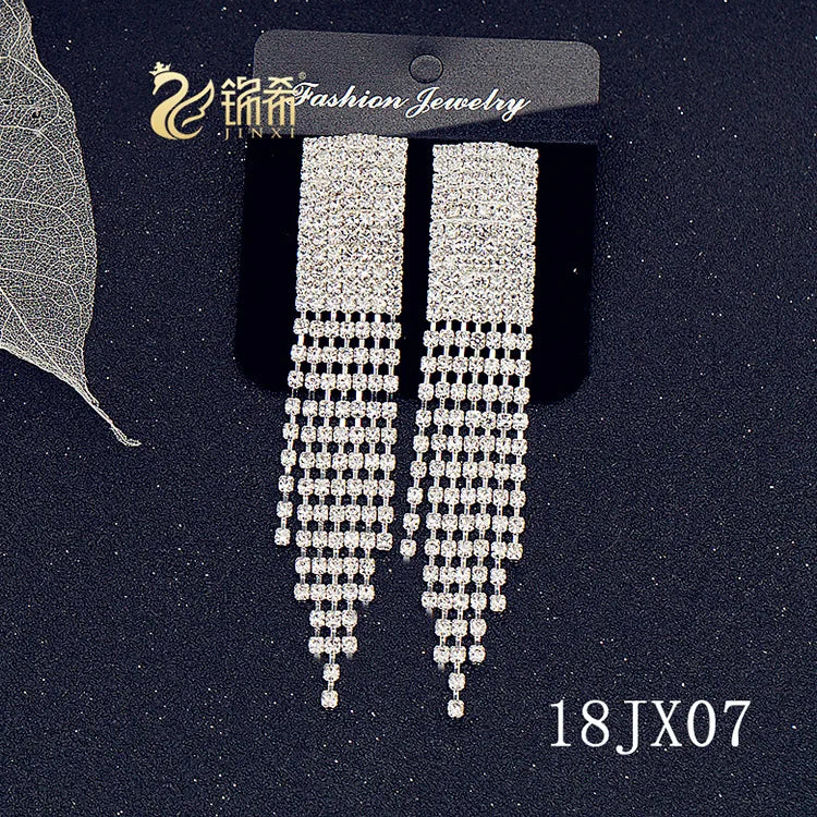 European and American/Korean Beautiful Classical Earrings Super Long Rhinestone Tassel Nightclub Earrings Dress Banquet Ear Ring