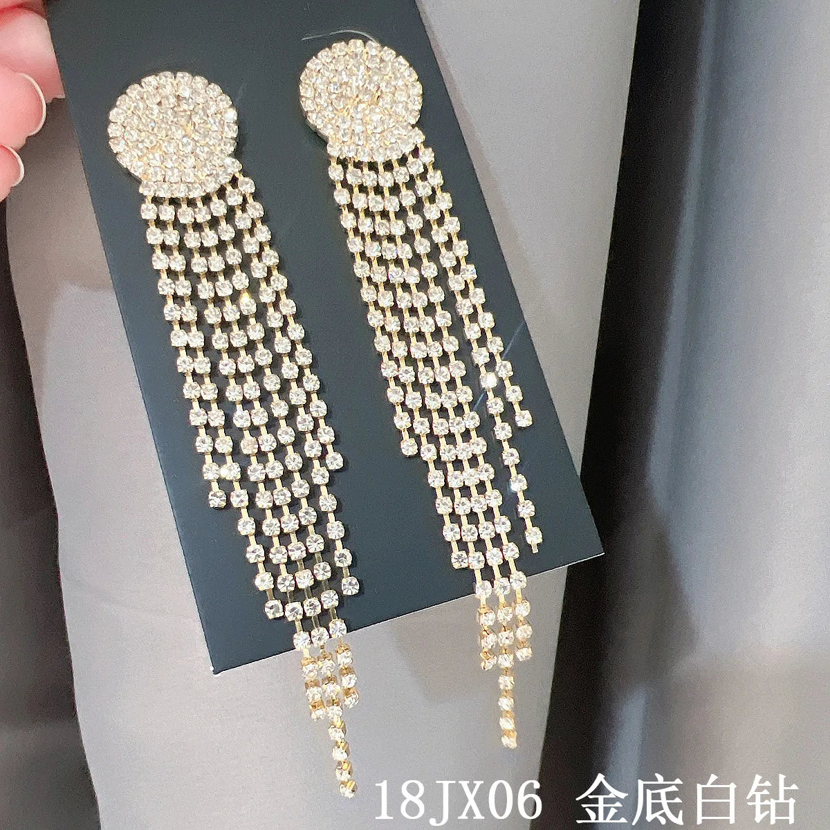 European and American/Korean Beautiful Classical Earrings Super Long Rhinestone Tassel Nightclub Earrings Dress Banquet Ear Ring
