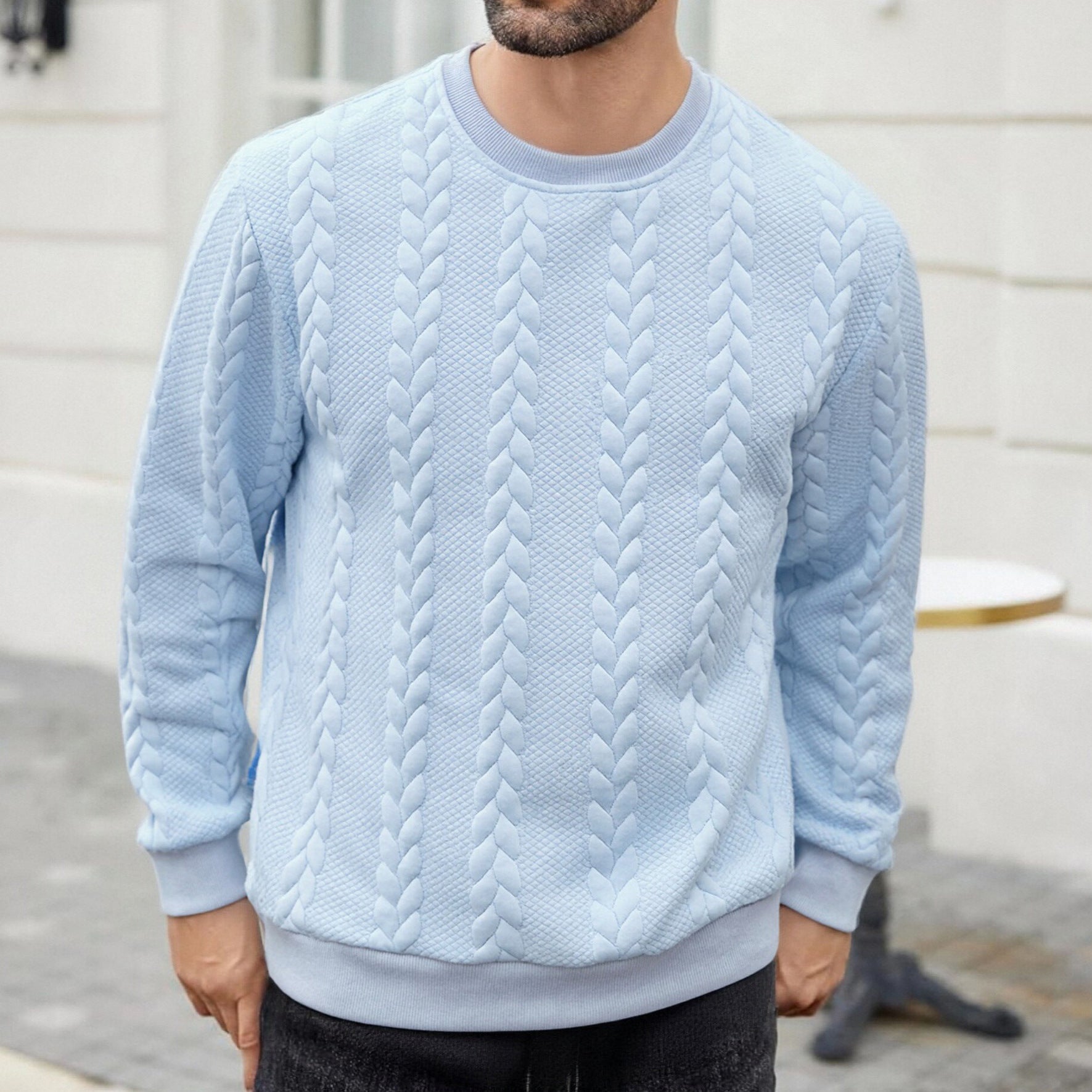 Men's Versatile Solid-color Crewneck Pullover Hoodie