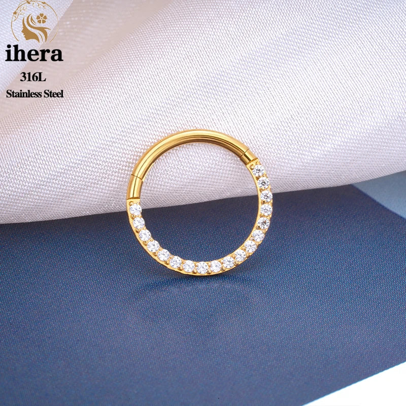 1/10PCS Stainless Steel Nose Rings Septum Clicker CZ Zircon Hinged Segment Round Earrings Hoops Ear Cartilage Piercing Jewelry