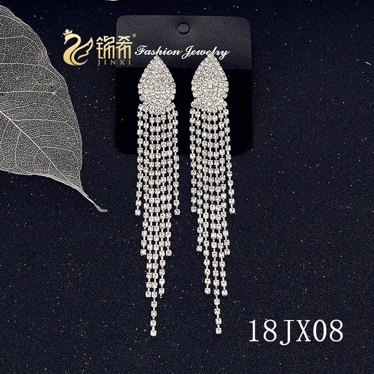 European and American/Korean Beautiful Classical Earrings Super Long Rhinestone Tassel Nightclub Earrings Dress Banquet Ear Ring